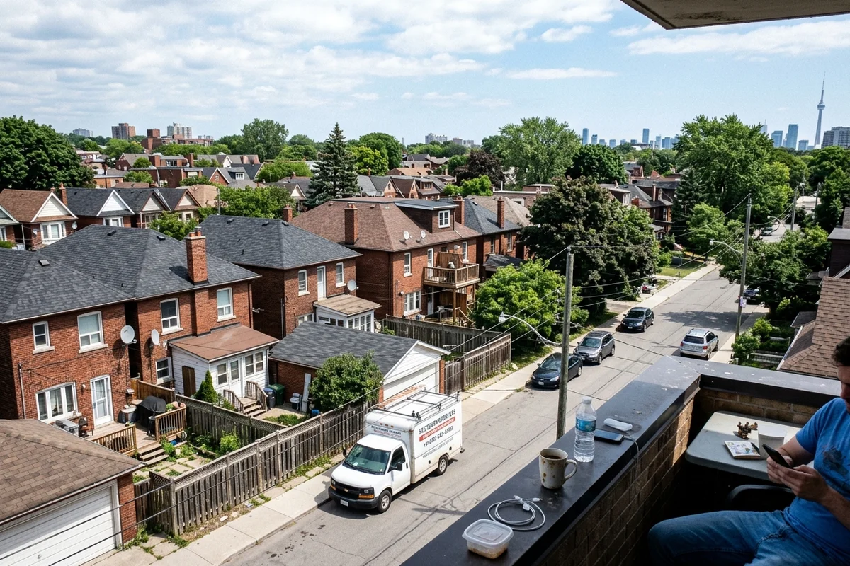 Greater Toronto Area residential neighbourhood with a restoration truck parked on a side street